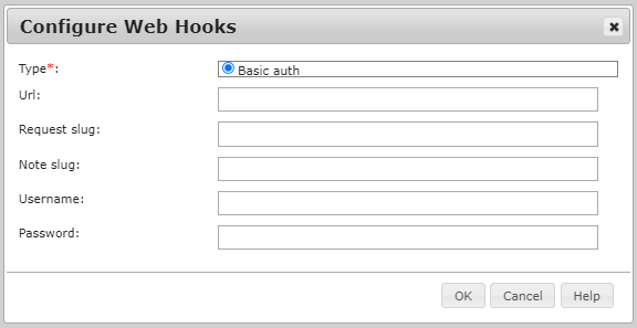 Screenshot of the Configure Web Hooks dialog